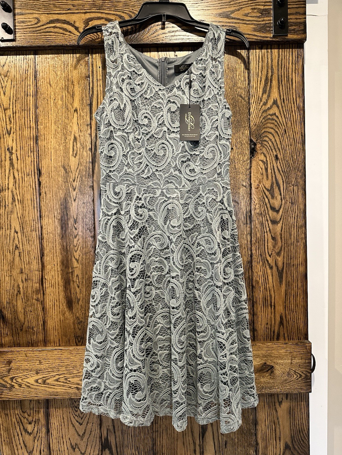 Dressystar Women’s slate Gray/blue Lace A-Line Fit & Flare Sleeveless Size M