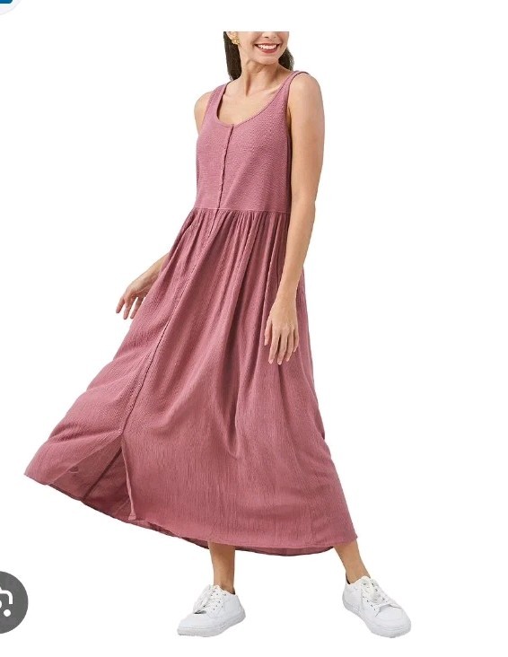Frye Women’s Button Front Midi Dress Size L Burgundy Modest Sleeveless E2