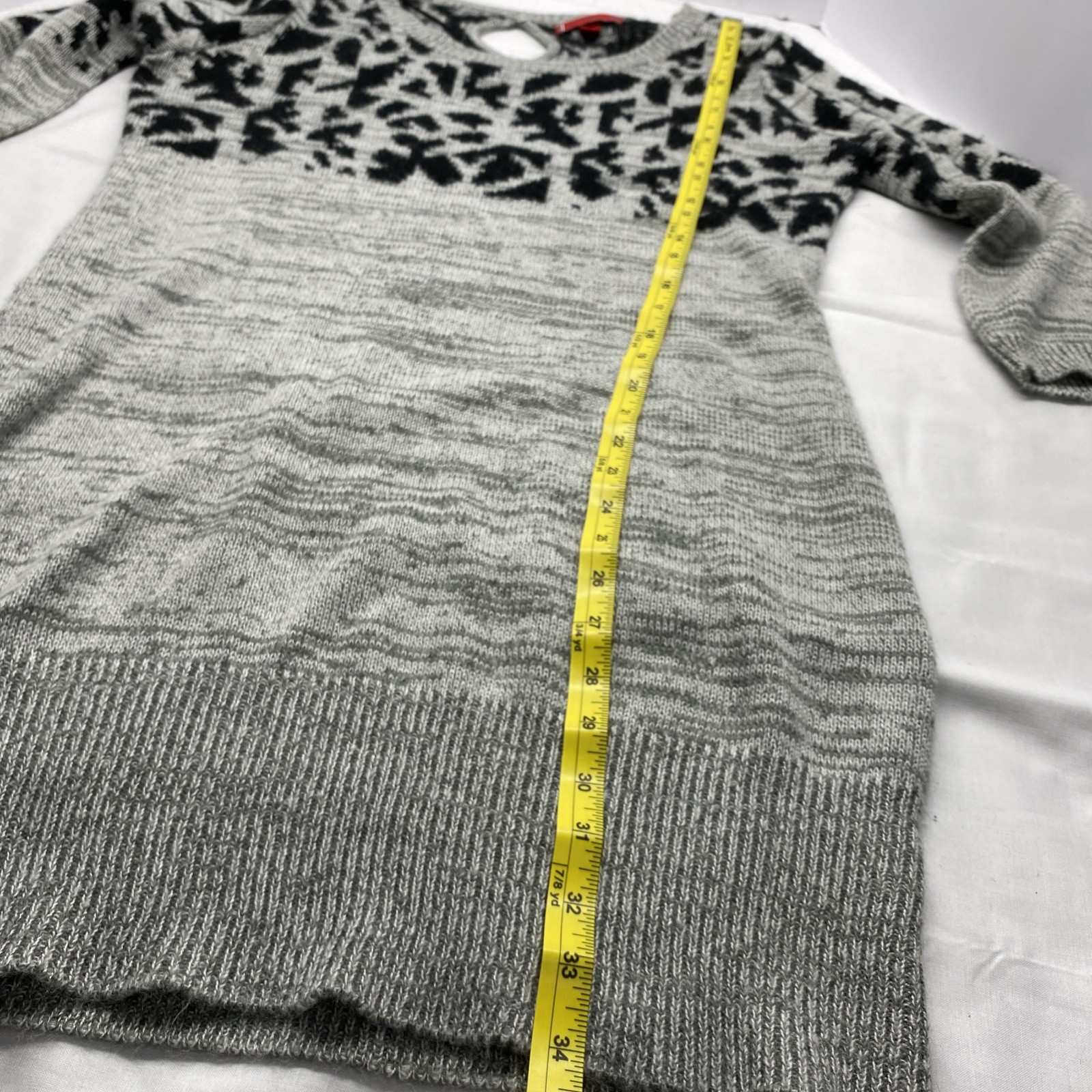 LIV Grey Abstract Leopard Print Knit Tunic Dress XL Boho Keyhole Back Cozy Soft