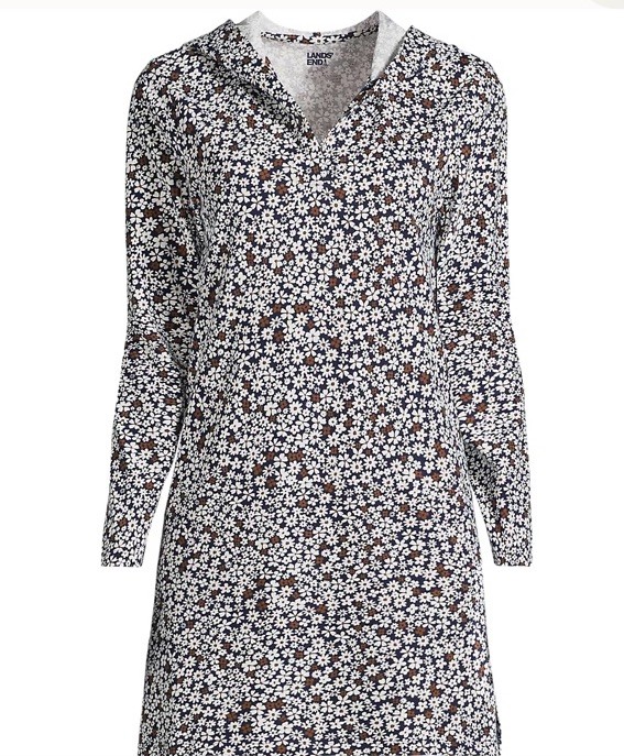 Lands’ End Women’s Cotton Jersey Long Sleeve Hooded Swim Cover-up Dress 1X NWOT