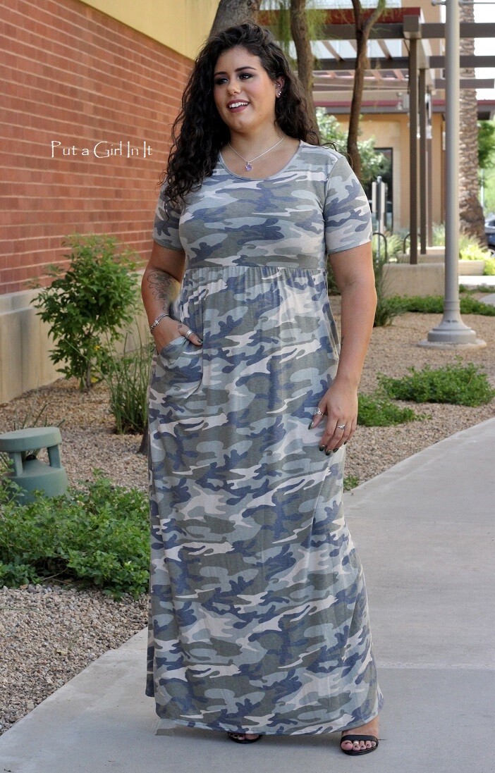 New PLUS SIZE Womens SOFT USA CAMO CAMOUFLAGE MAXI DRESS POCKETS XL 1X 2X