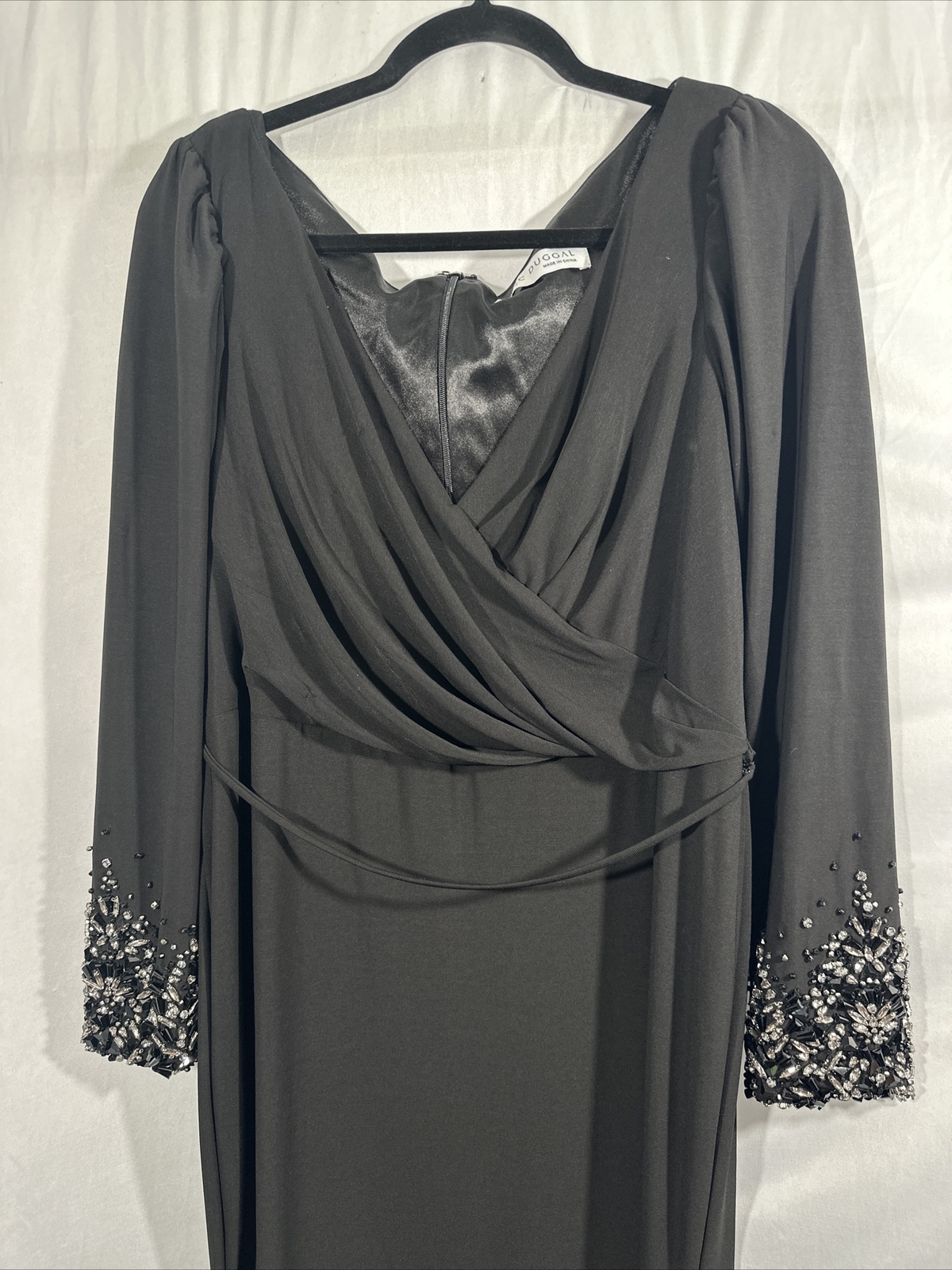 NWD $498 Mac Duggal [ 14 ] Beaded Cuff Long Sleeve Wrap Over Trumpet Gown #G1993