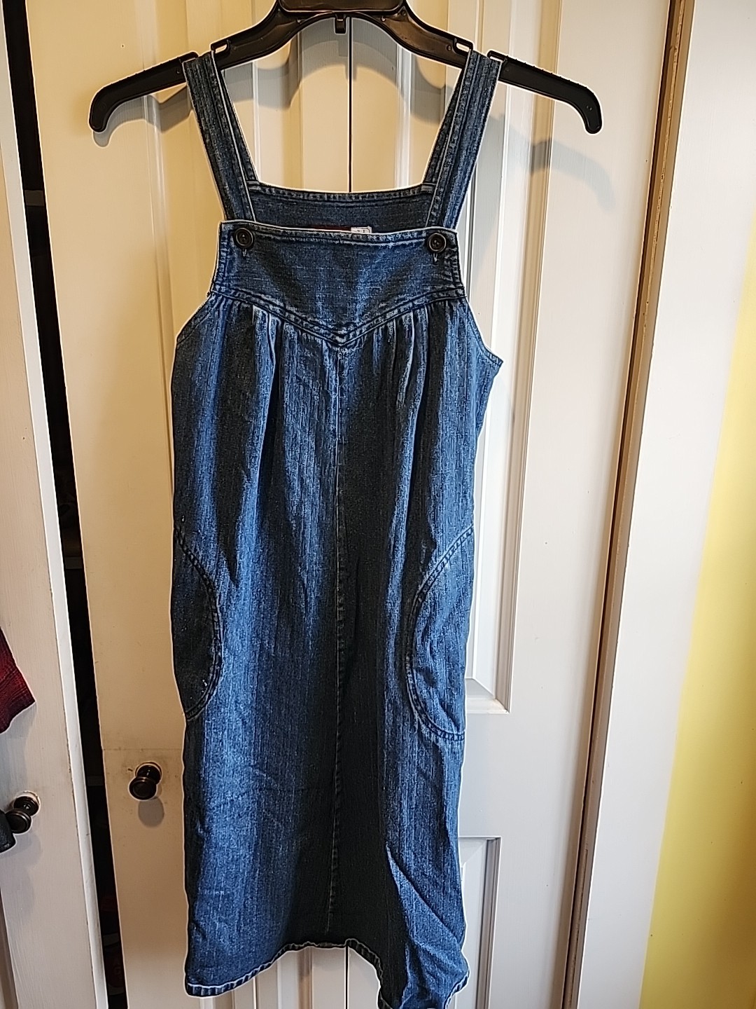 Mizz Lizz 100% Cotton A-Line Overall Jumper Denim Dress Pockets Medium Wash 9/10