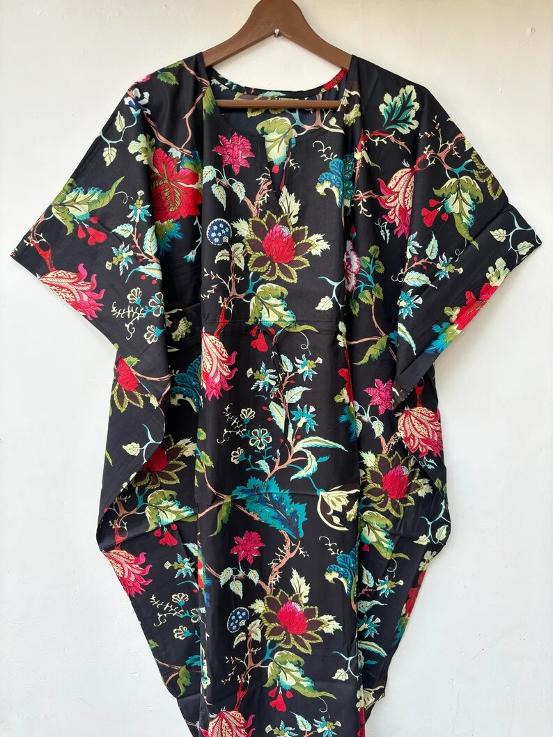 Indian Cotton Black Kaftans Summer Dress Night Gown Maxi Bridal Caftan Dress