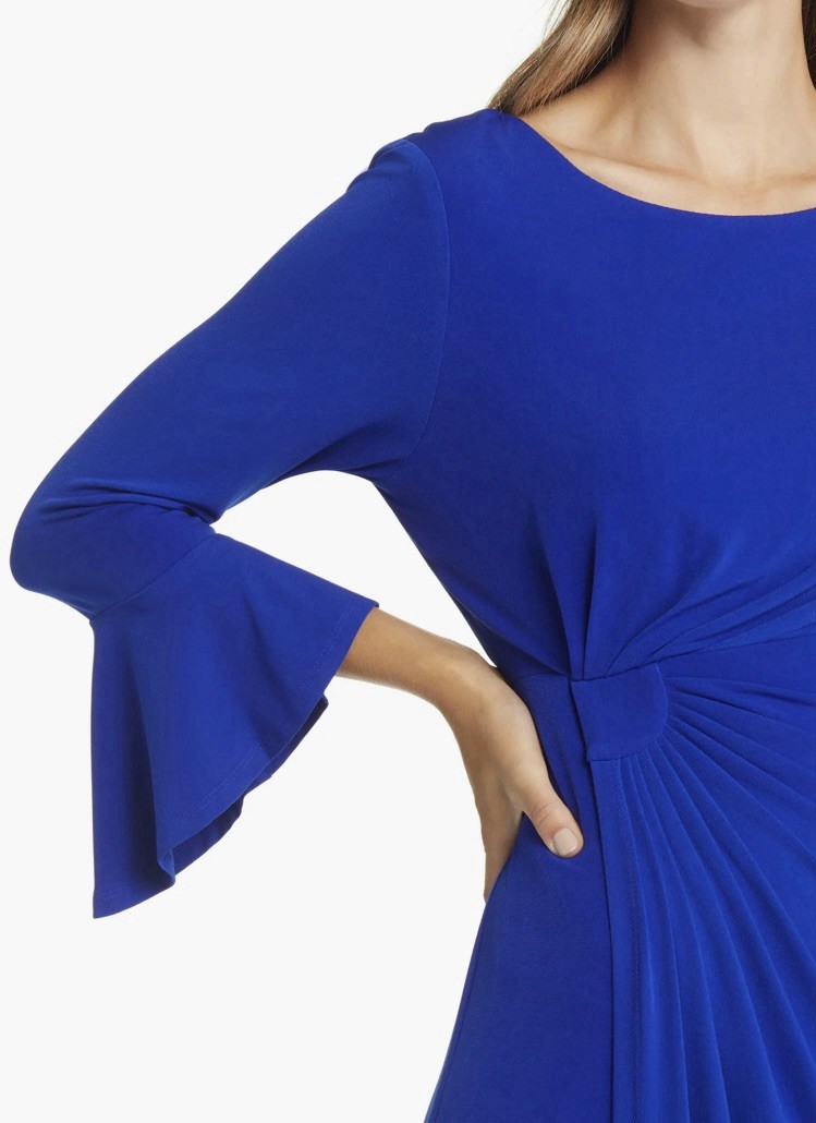 Connected Apparel Bell Sleeve Gathered Waist Gown Sz 6 Deep Cobalt Blue