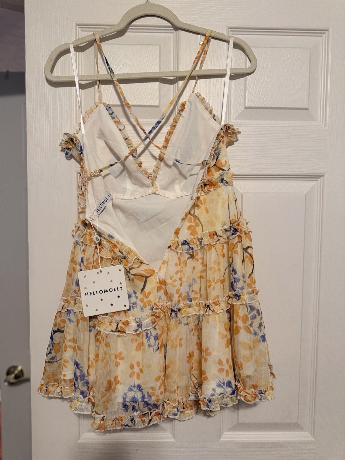 HELLOMOLLY Floral Ruffle Mini Dress Size Small NWT Open Back Cottagecore