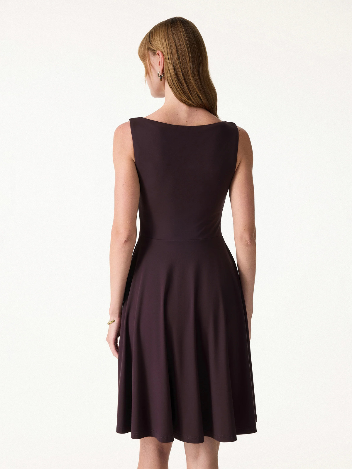 Stretchy Boatneck Fit-and-Flare Mini Bra Dress with Pockets-OGLmove|118859