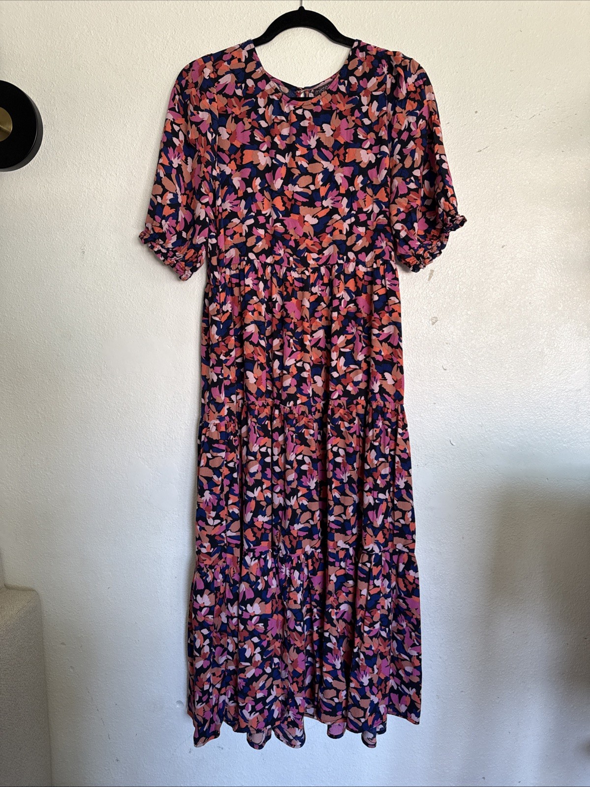 MISTER ZIMI Lottie Midi Dress Size 8 Pink MultiColored Tiered Boho