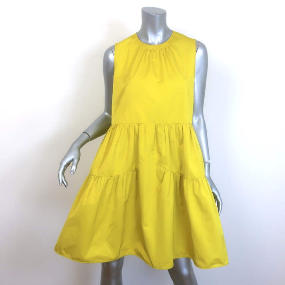 No. 21 Sleeveless Tiered Mini Dress Yellow Taffeta Size 44