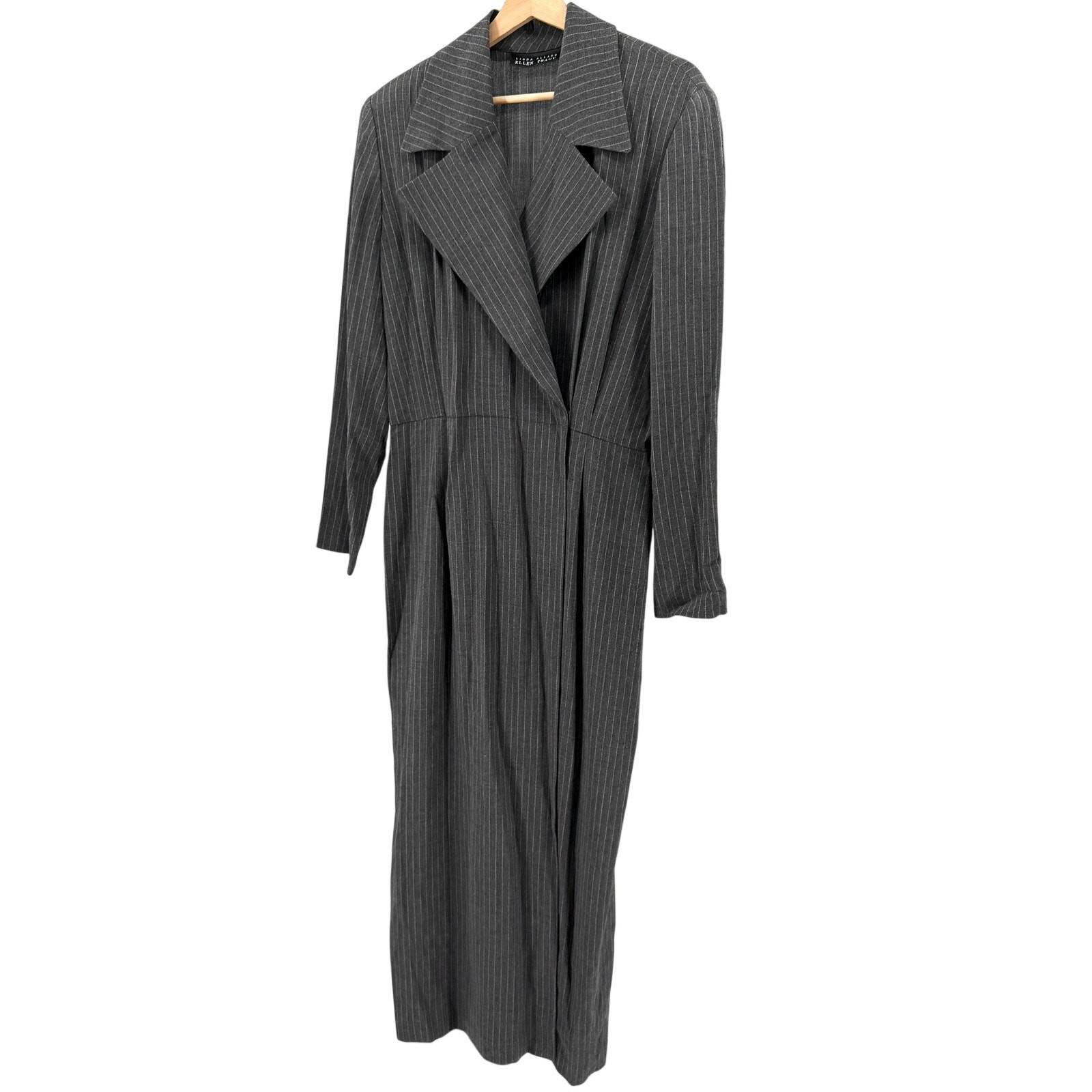 Vintage 90s Linda Allard Ellen Tracy Gray Pinstripe Wrap Maxi Dress Coat