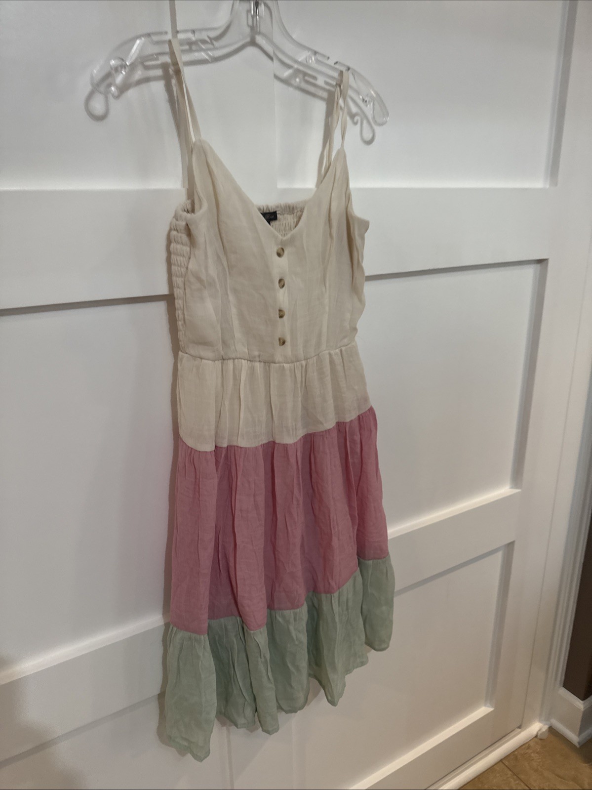 Lily Rose Summer Dress, Small, White Top, Striped Beige, Pink And Green