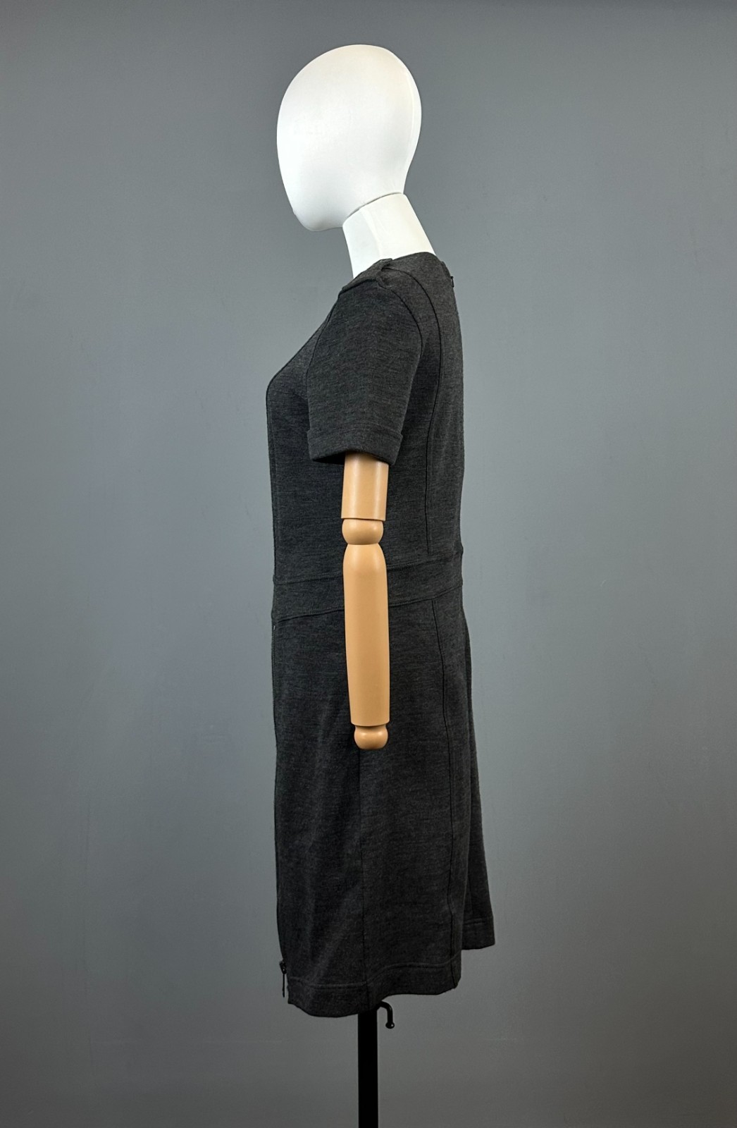 Burberry London Brit Gray Wool Short Sleve Sweater Midi Dress Size M
