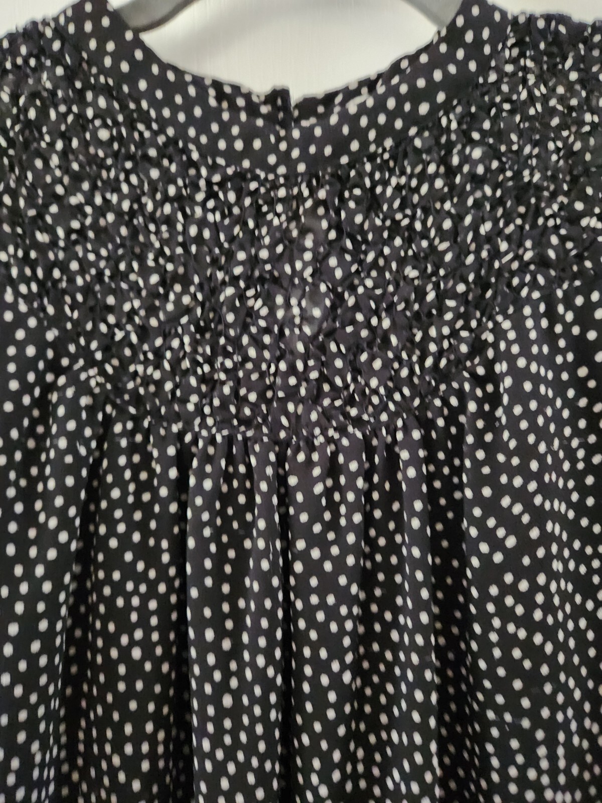 ZARA Collection Smocked High Neck Black/Ivory Polka Dot Dress Long Sleeve Size S