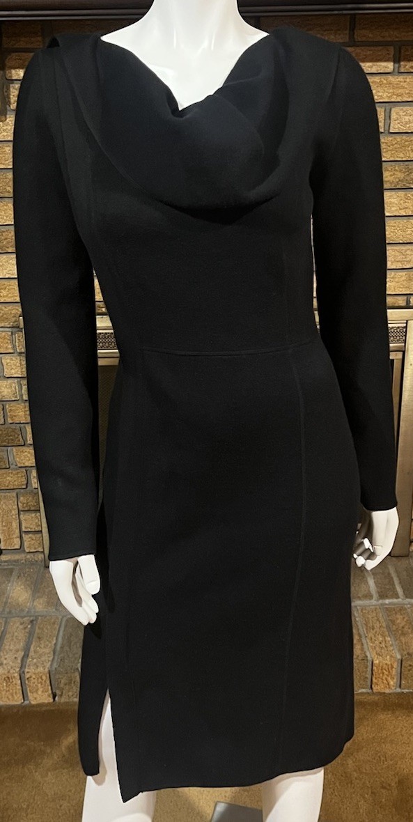 Oscar de la Renta Black Wool Cashmere Blend Dress Drape Neck Side Zip Size M