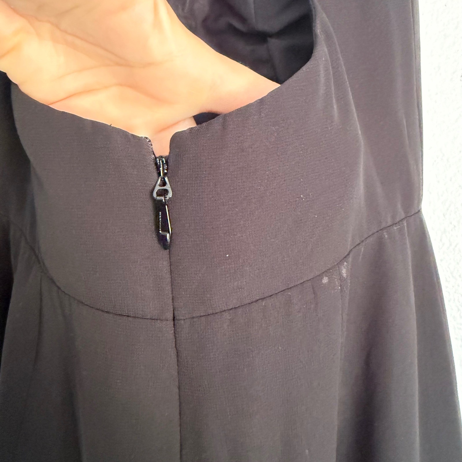 Azazie Black Chiffon Formal Gown V-Neck Strappy Back Maxi Dress Slit Size A0