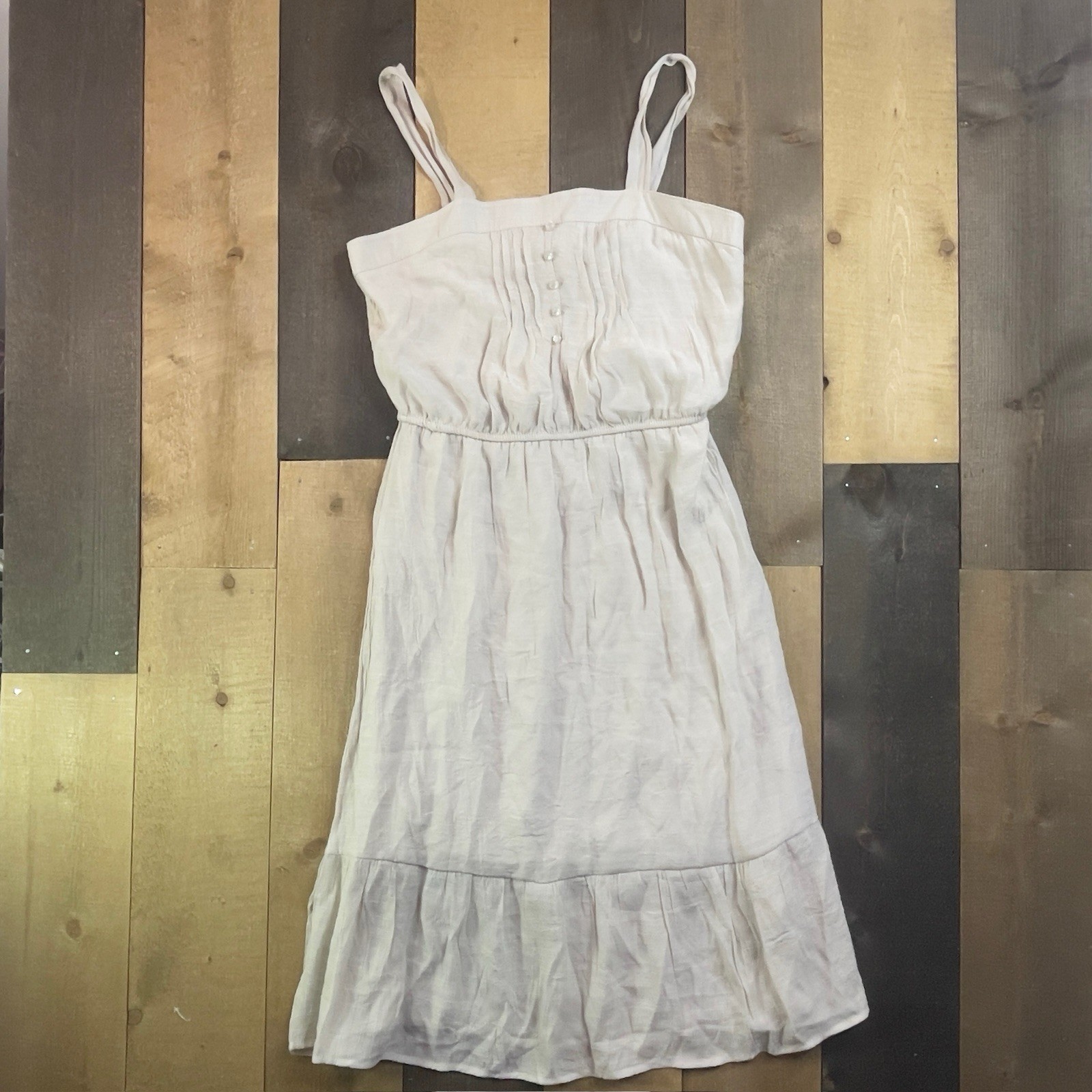 Naif Boho Women’s SMALL Linen-Like Mid-Length Dress Straps BEIGE