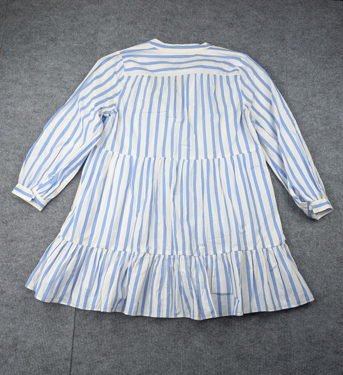J Crew Dress Womens Small Tiered Poplin Mini Barrie Stripe Preppy Nautical Beach