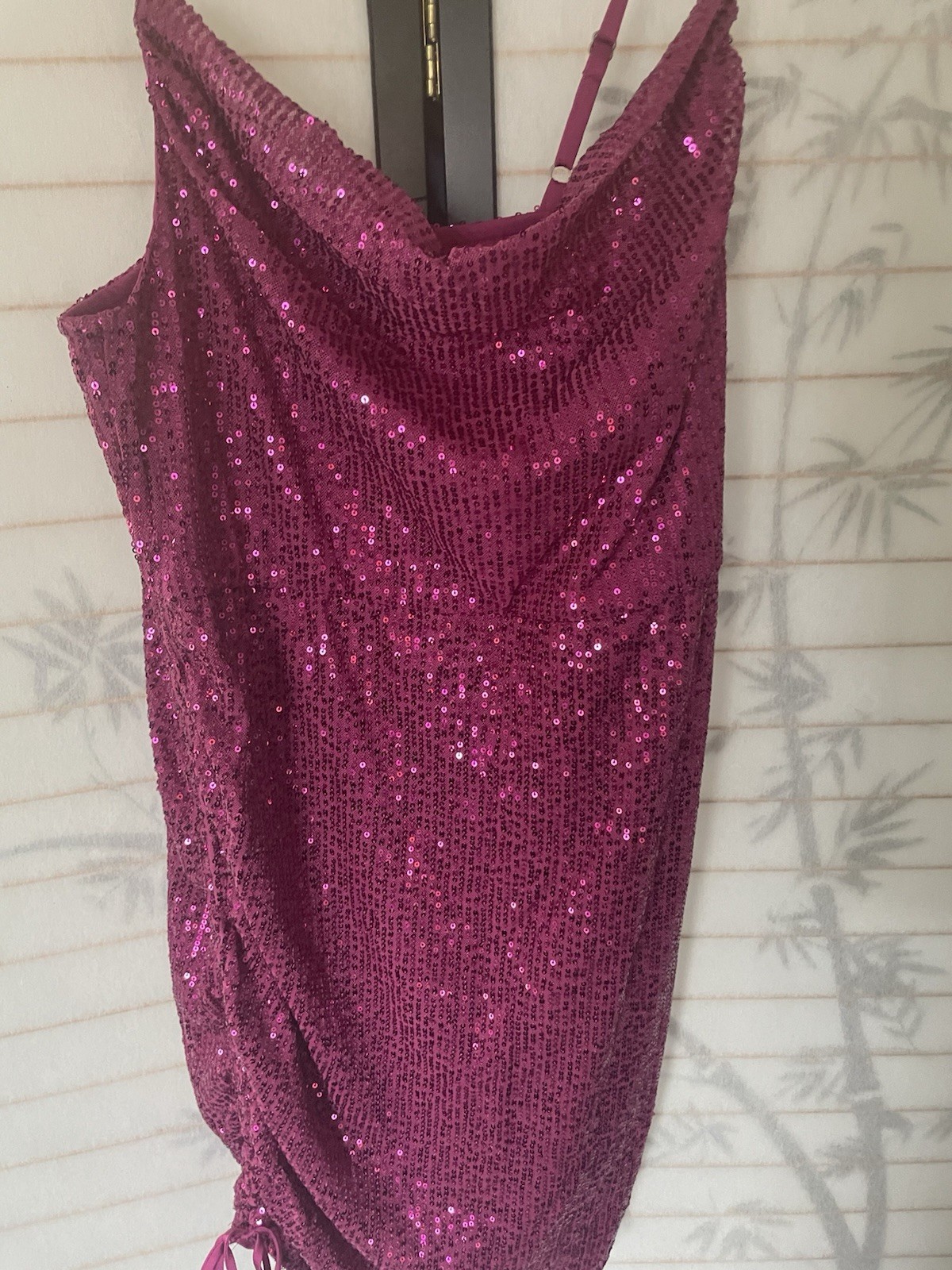 Women’s XXL Adjustable Short Sparkly Sequin Rouched Mini Dress PINK 💥NWT