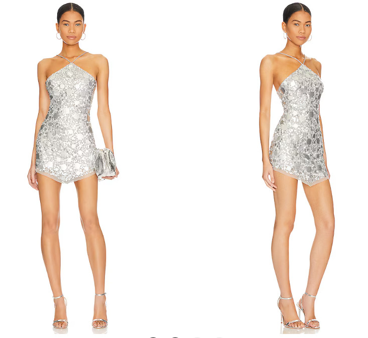 Lovers and Friends Quinn silver Sequin Multi Embellished Mini Dress S NWT $298