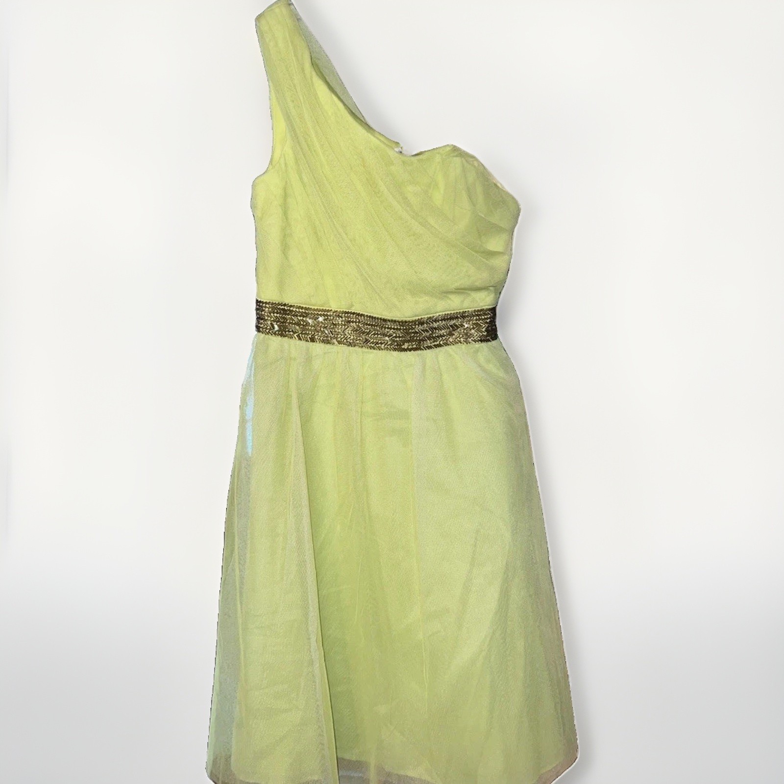 Max & Cleo Womens One-Shoulder Silver Beaded Green Tulle Cocktail Mini Dress 4