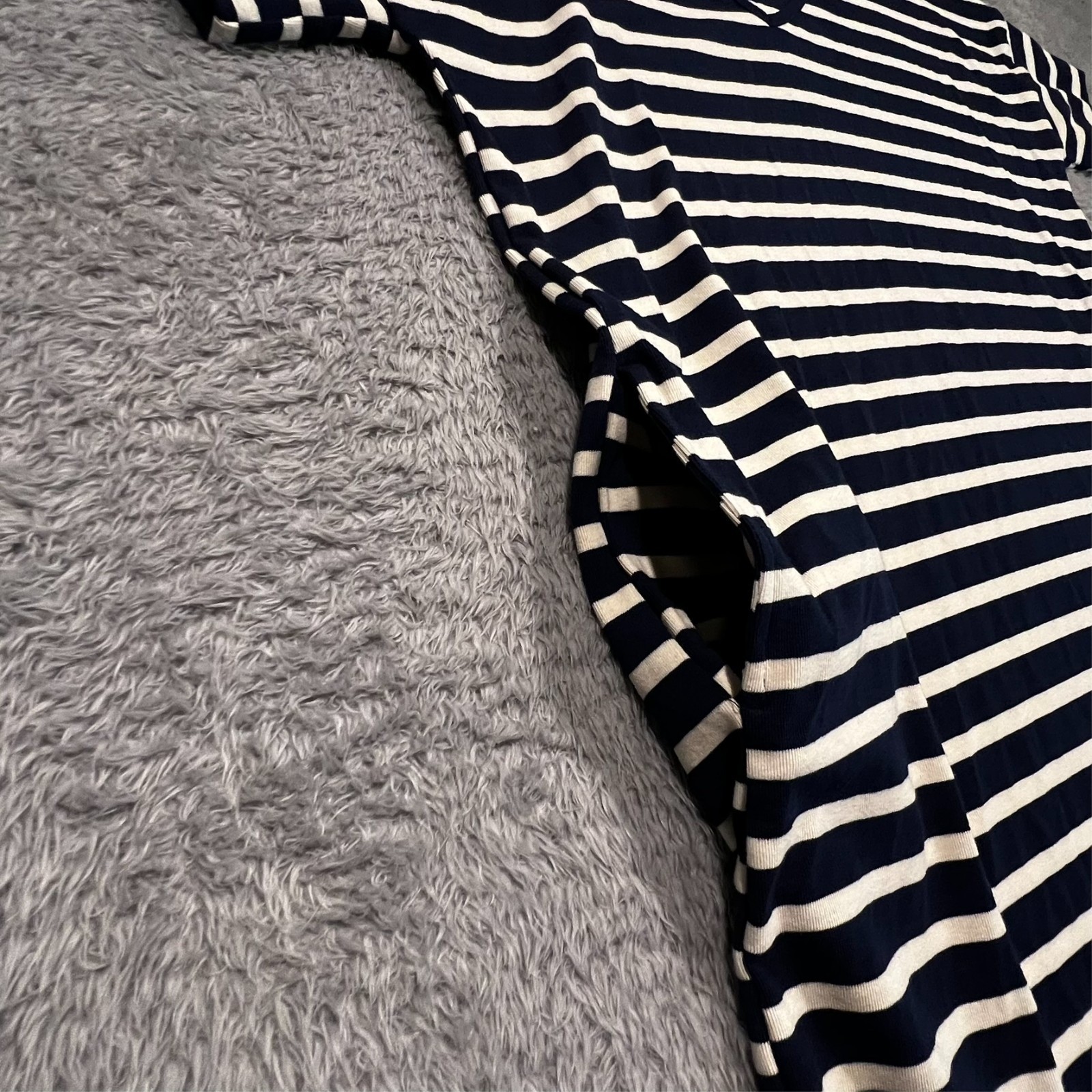 Cherish Shift Dress Navy Striped Pockets V-Neck Stretch USA Women’s Small