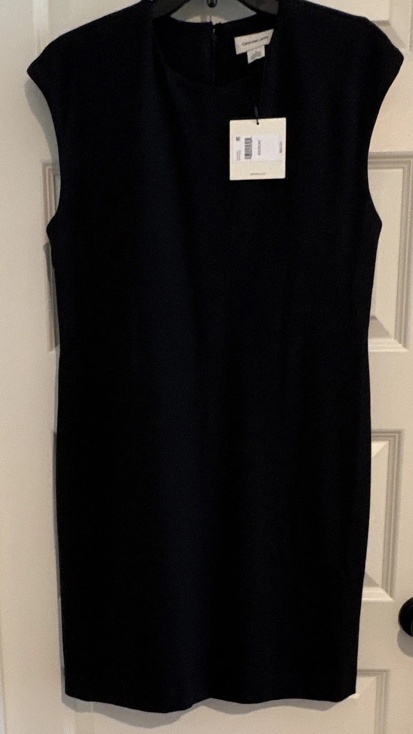 Calvin Klein Jeans Black Sheath Dress Sleeveless Round Neck Zip Back Size M