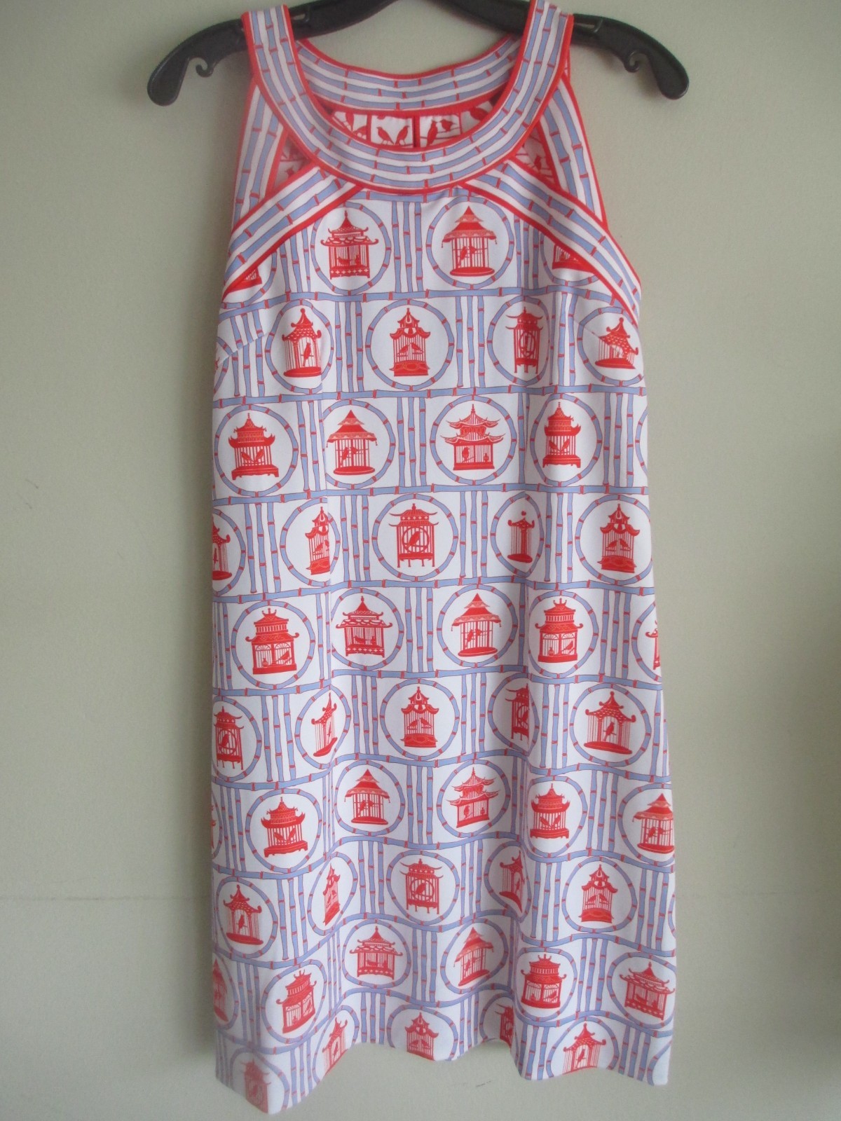 GRETCHEN SCOTT ISOSCELES SLEEVELESS DRESS IN BLUE & ORANGE BIRD PALACE EUC SZ S