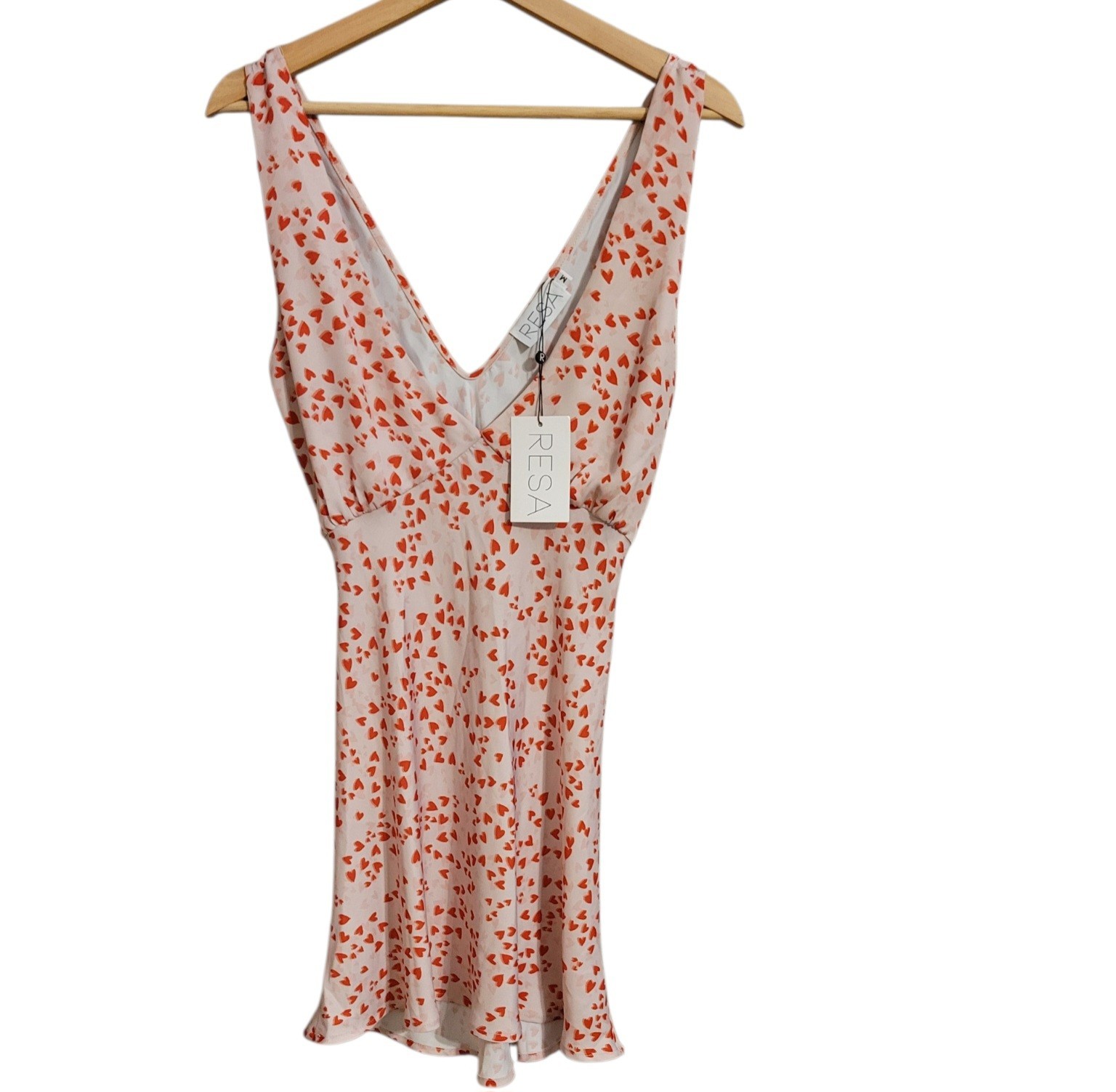 RESA Mini Slip Dress NWT Medium Pink Heart Print Sleeveless V Neck