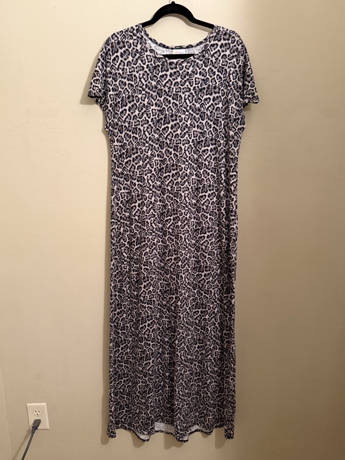 LuLaRoe Maria Maxi Dress Women’s Large Gray Black Leopard Print Stretch