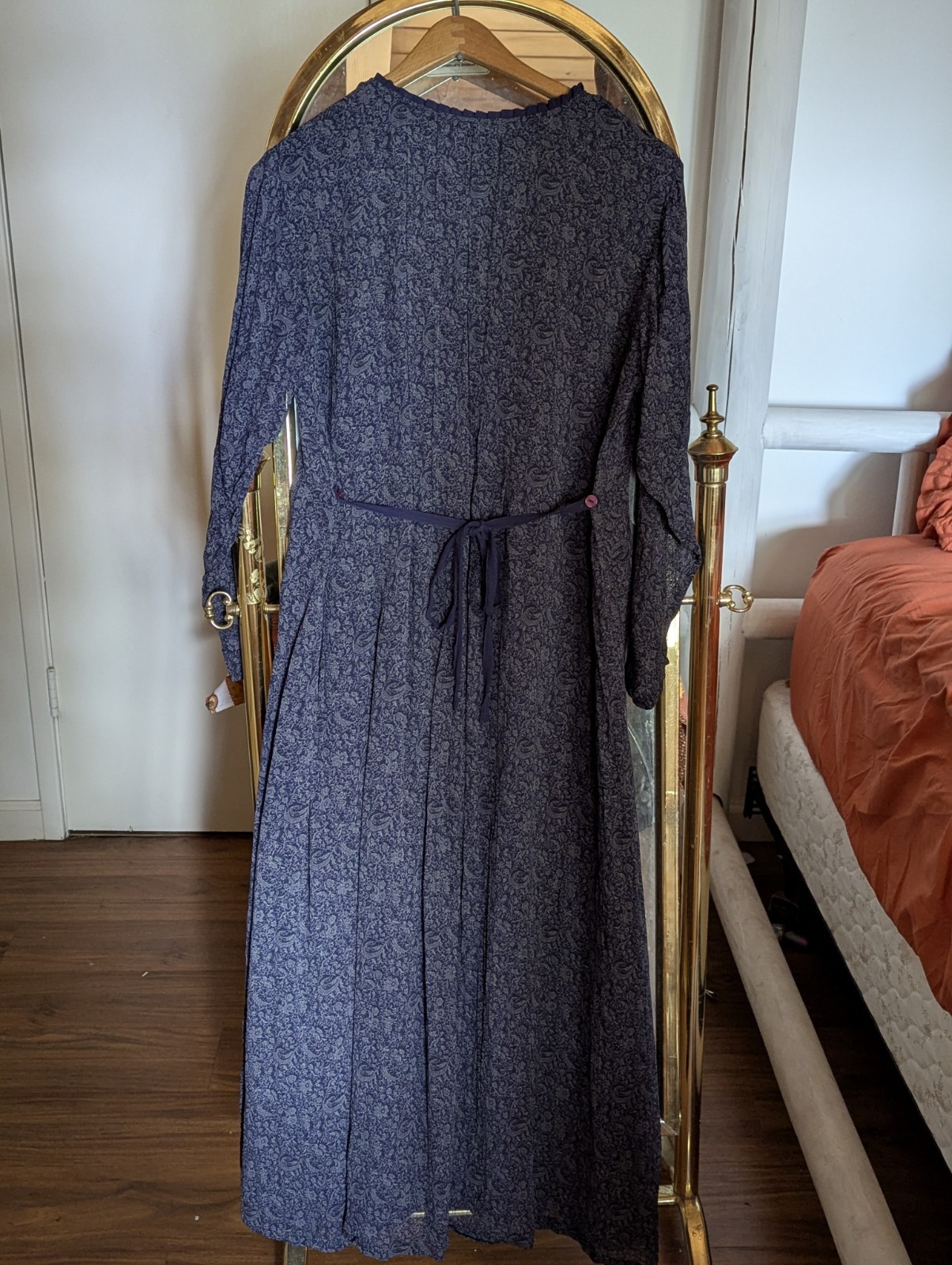 April Cornell for Cornell Trading Blue Paisley V-Neck Maxi Dress Removable Tie M