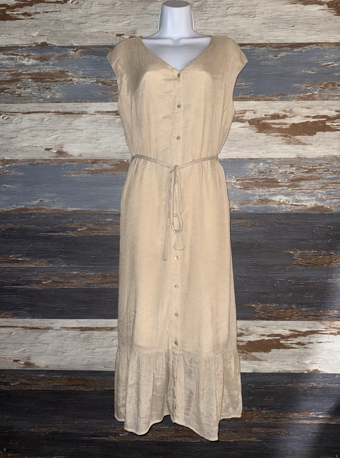 Indigo Rose Tan Beige Button Front Dress Size XL Summer Vacation Boho