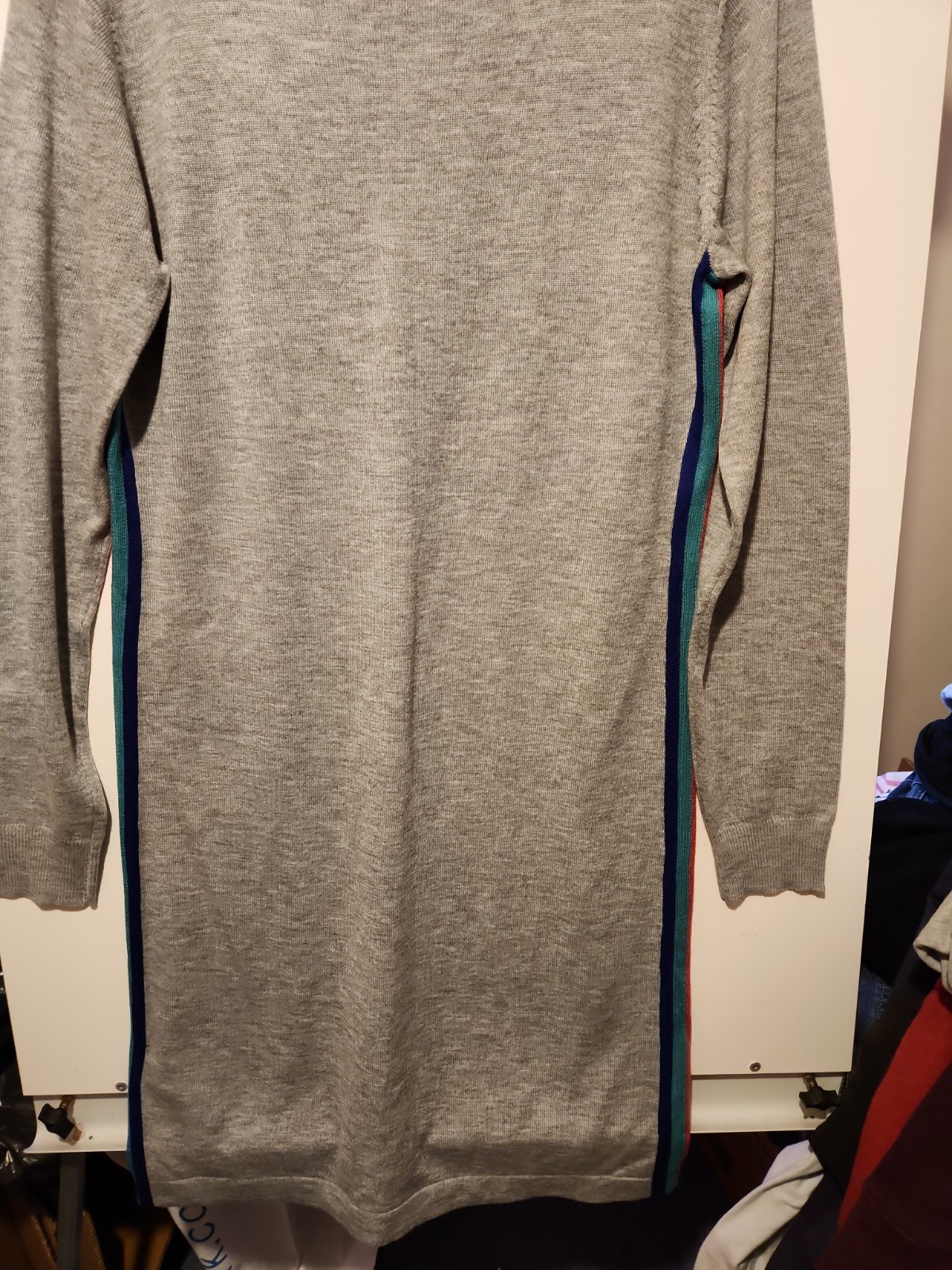 Sugarhill Brighton Wool Blend Grey Dress Stripe Detail UK 14 EU 42 US 10 Ex Cond