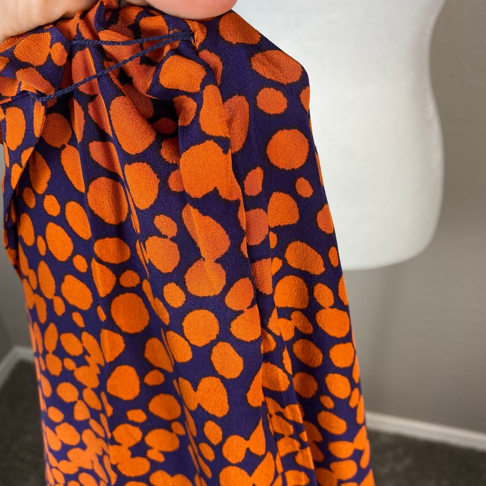 Anine Bing Paloma 100% Silk Spotted Print Ruffle Dress Harvest Navy Size XS
