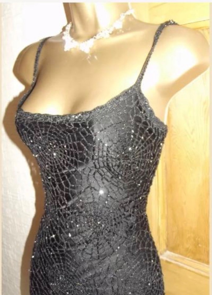 KAREN MILLEN ❤ VINTAGE BEAD CROCHET DECO GATSBY 20’s LONG DRESS UK 12 14 US 10