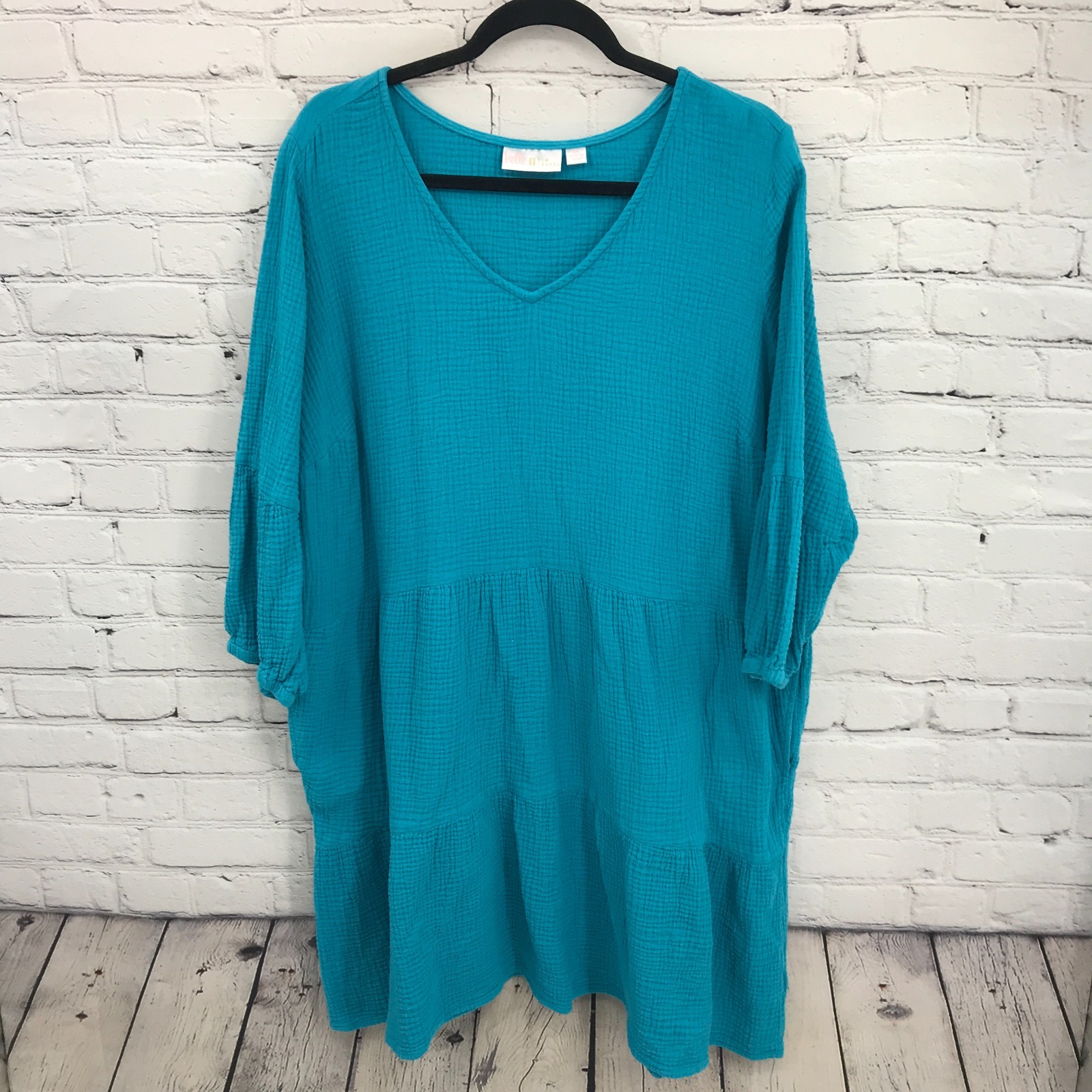 Belle Kim Gravel Dress Womens 2X Blue Shift Pullover 3/4 Sleeve Casual
