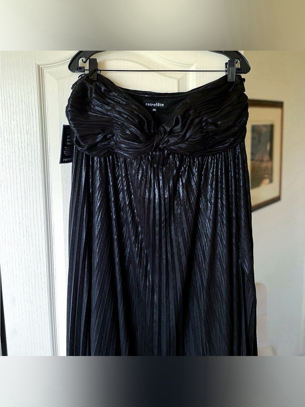 Retrofête Zoa Metallic Pleated Strapless Gown Black XXL NWT