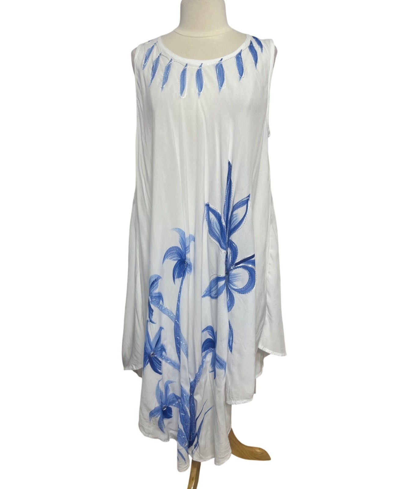 Seven Islands Sleeveless Floral Dress OS White Blue New Boho Gypsy Summer
