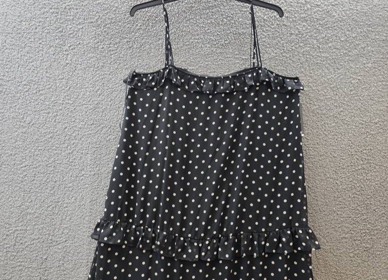 Julia Jordan Tie-Strap Ruffle-Tier Maxi Dress Women’s XL Black White Polka Dots