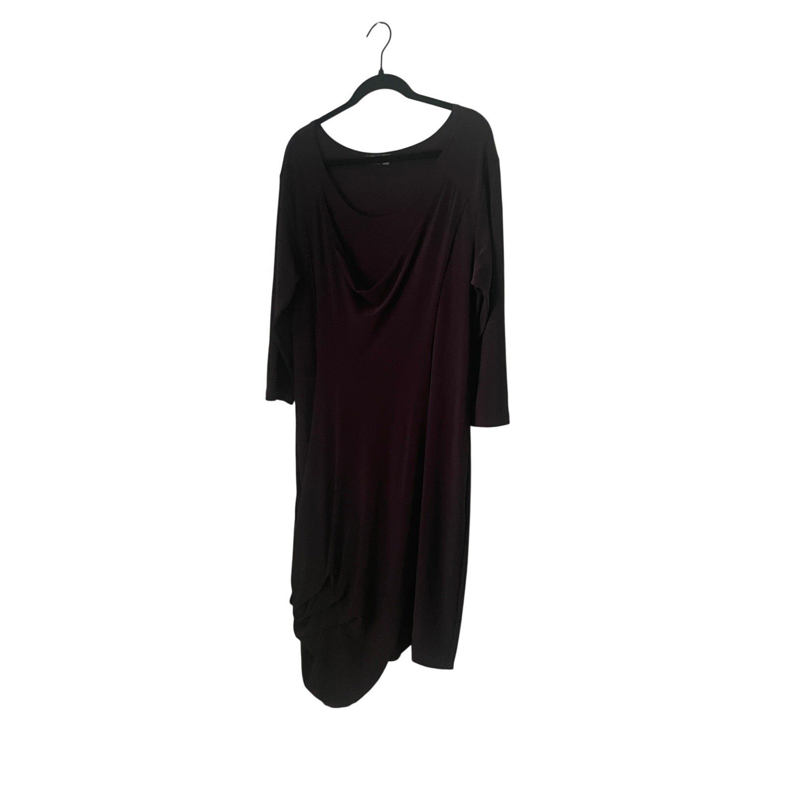 Sympli Made in Canada Asymmetrical Draped Dress Lagenlook Plum Purple size 14