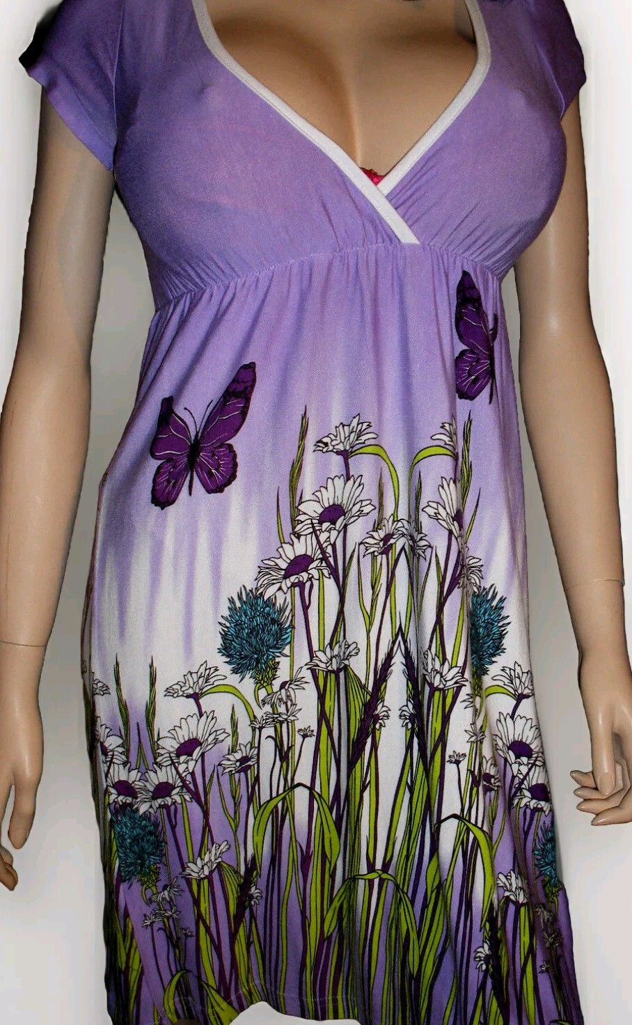 Lilac & Purple Ombre Floral Butterfly Portrait Graphics Print Dress 10 12 14
