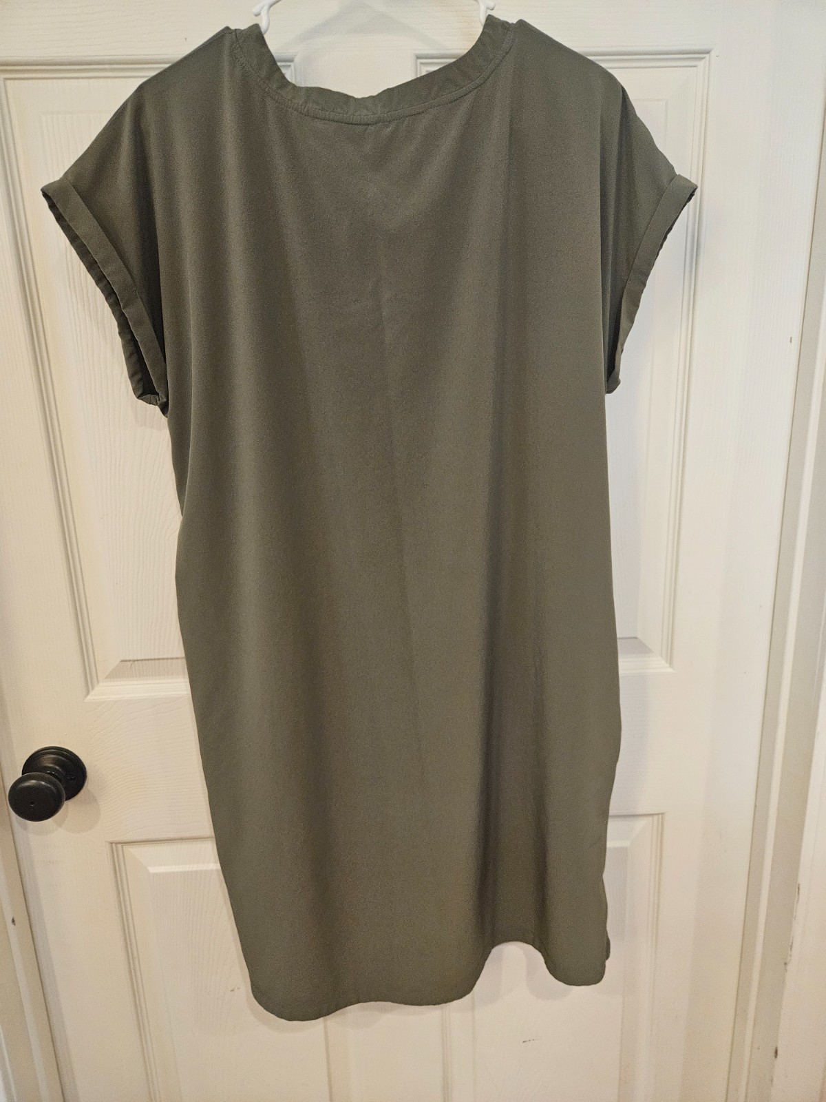 Stylus Olive Green V-Neck Shift Dress L Large Short Sleeve Athleisure Casual…