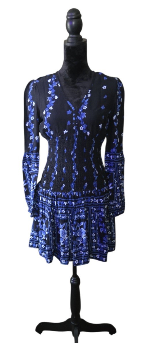 Band Of Gypsys Long Sleeve Navy Blue/royal Blue Floral Dress Size S NWT