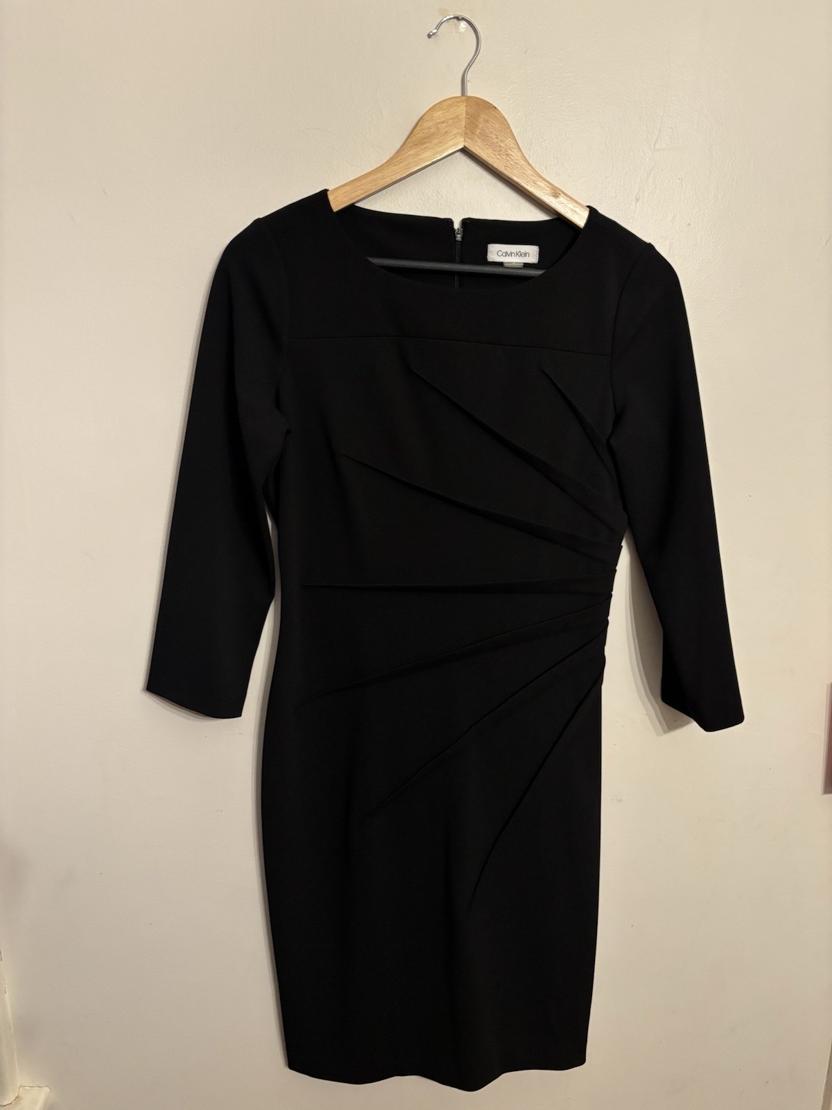 Calvin Klein Women’s Black A-Line 3/4 Sleeve Sheath Dress LBD Size 6 $90