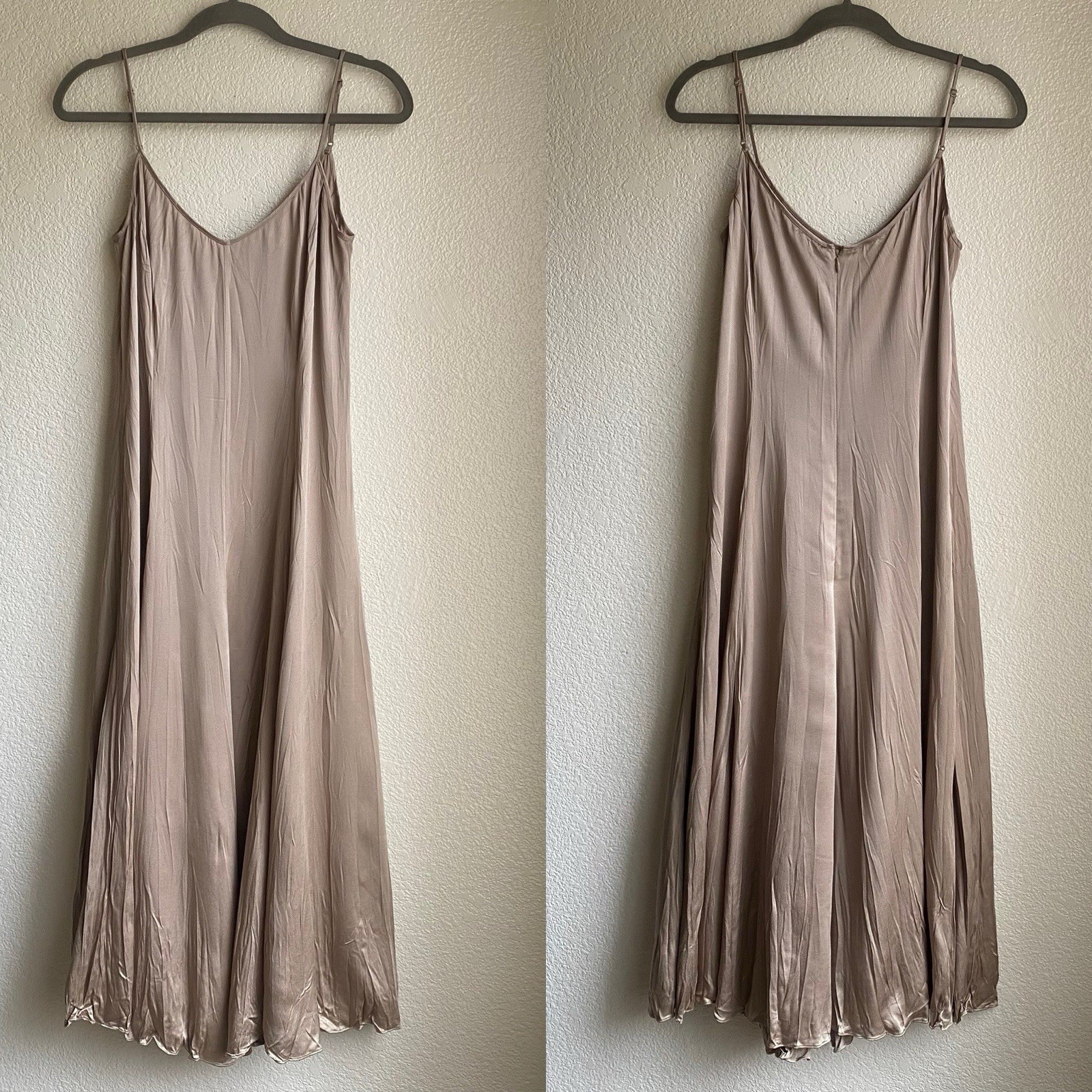 MICHAEL KORS COLLECTION Womens Size 4 Crushed Satin Charmeuse Slip Dress in Sand