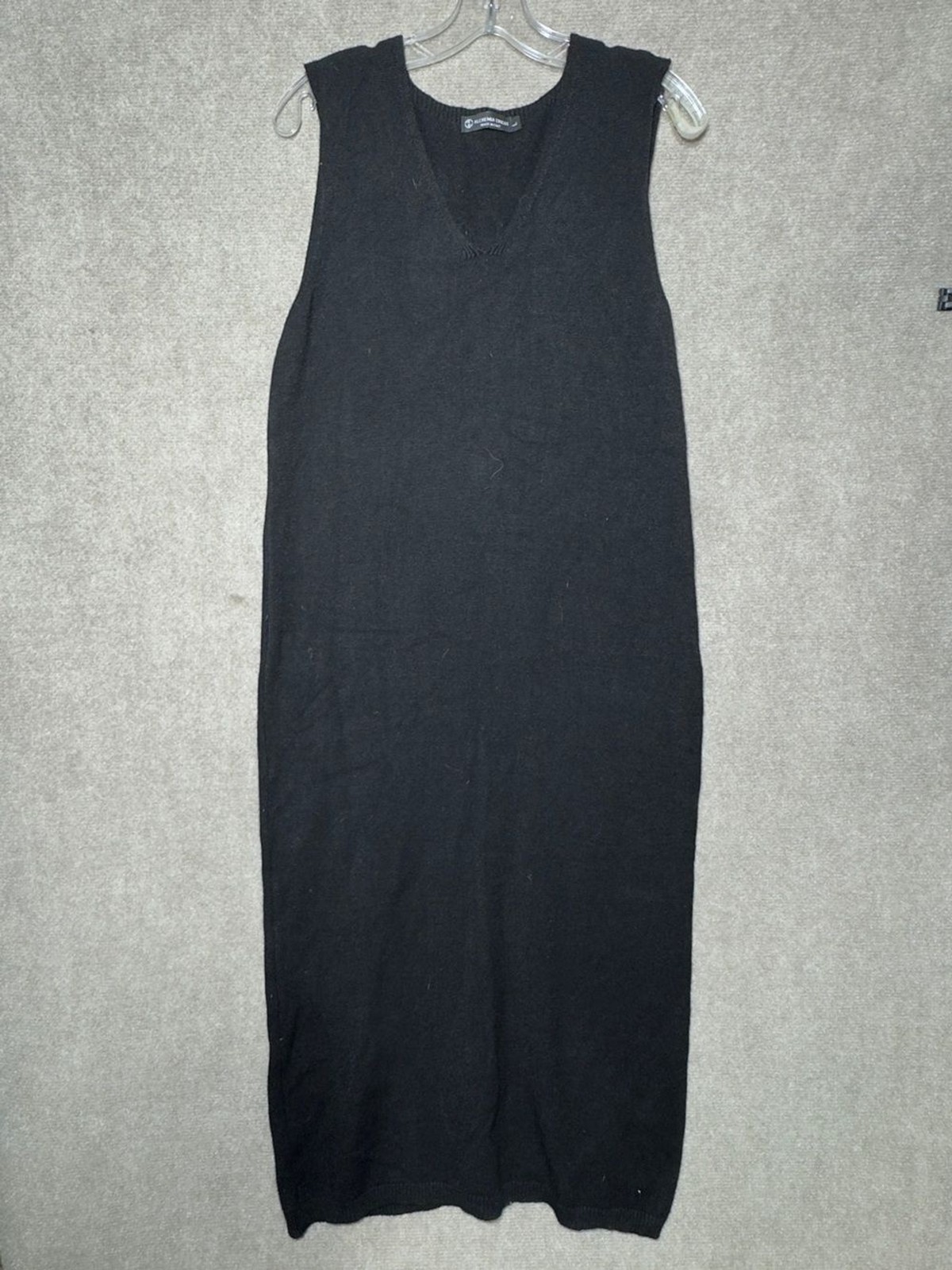 Alchemia Tricot Black Sweater Dress L Italian Sleeveless V-Neck Maxi Luxury