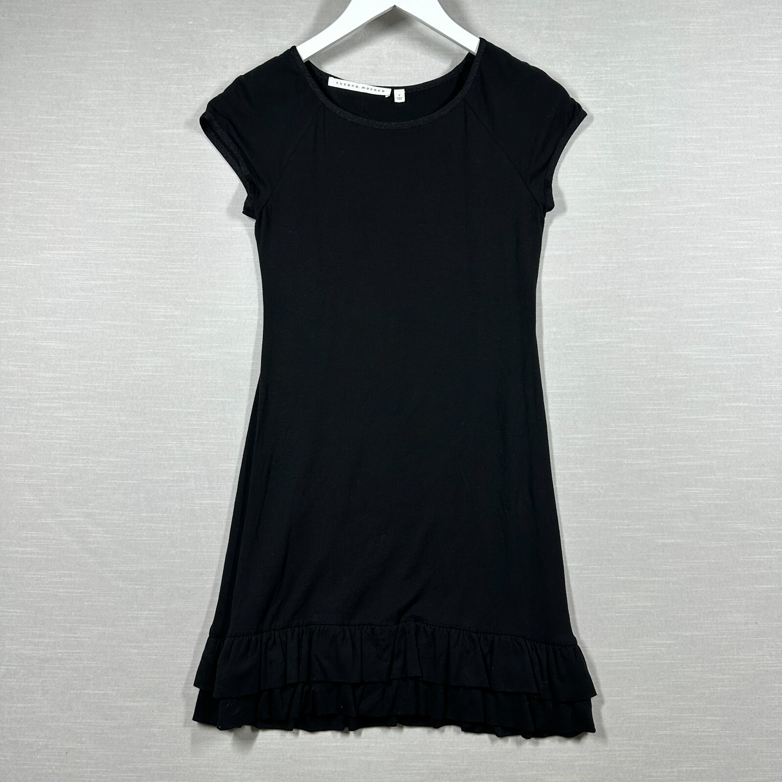 Susana Monaco Dress Womans Black Petite Ruffle Italy Chic Classic Elegant Simple