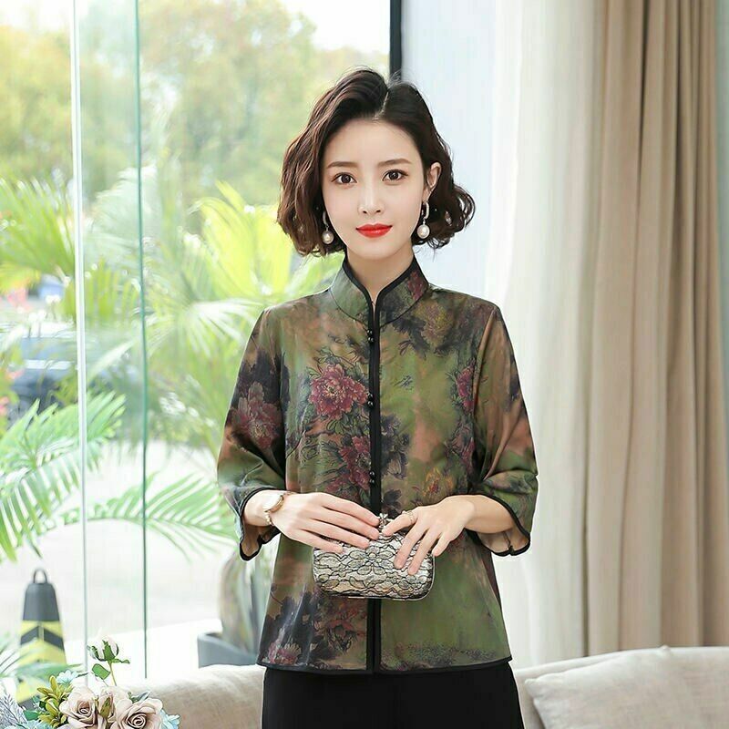China Style Cheongsam Tops Hanfu Women Traditional Dress Printing Blouses Femme