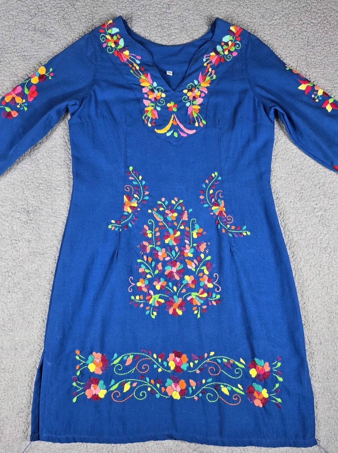 Mexican Embroired Handmade Traditional Floral Dress Artesanal Size Small