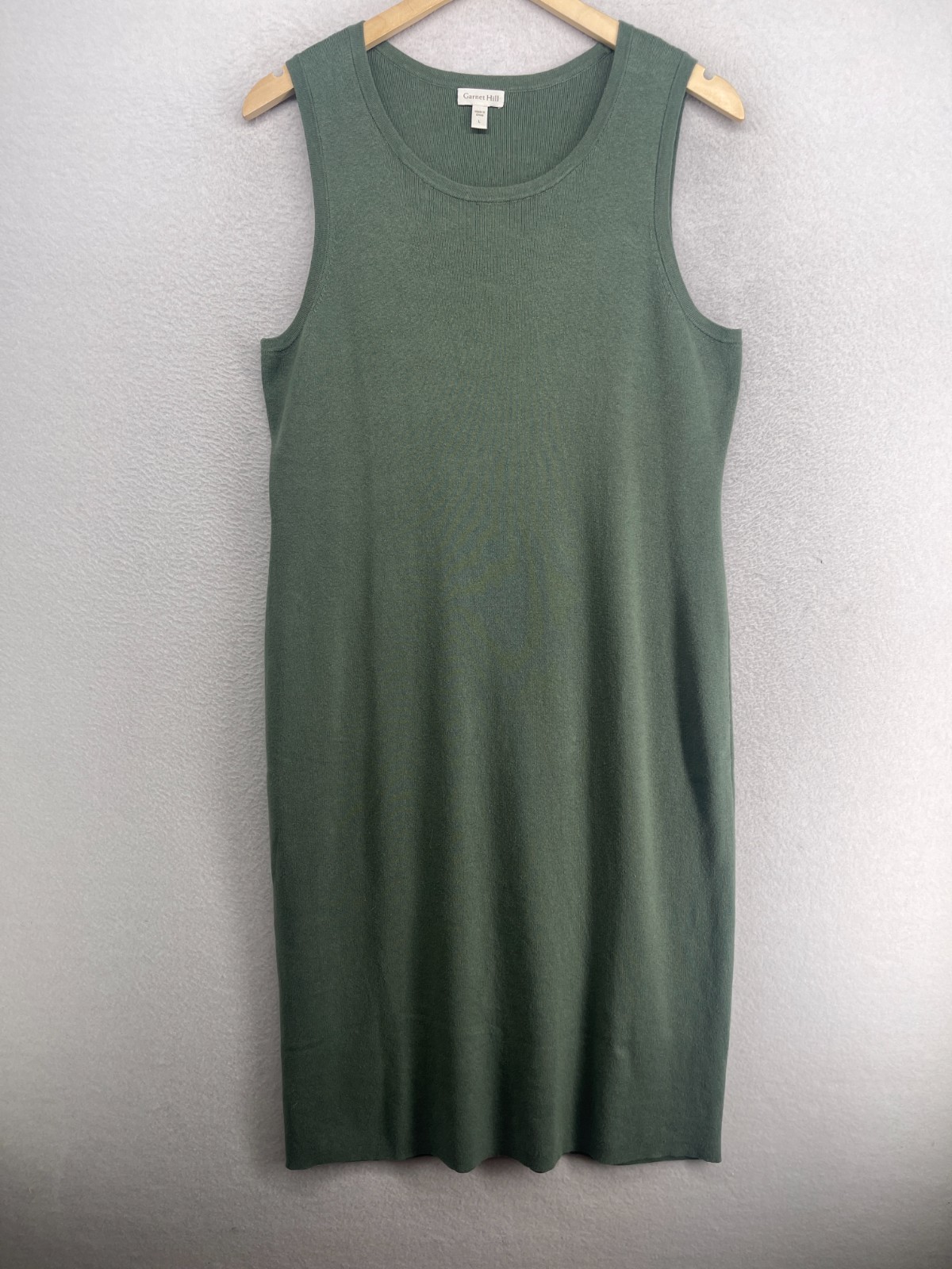 GARNET HILL Dress L Linen Organic Cotton Blend Ribbed Sweater Shift Midi Green