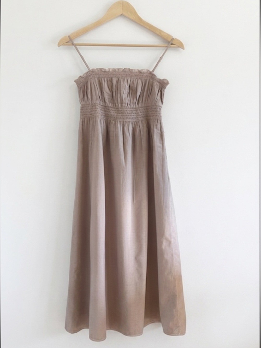Aritzia Wilfred Veranda Midi Dress XS Organic Cotton Beige Cottagecore Romantic